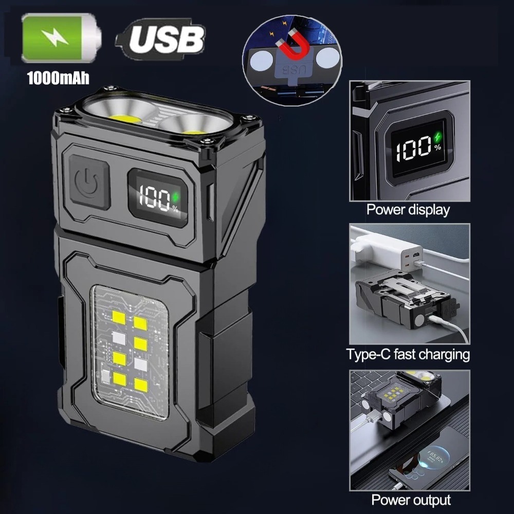 Keychain Flashlight - 180° Rotatable LED Flashlight USB Rechargeable